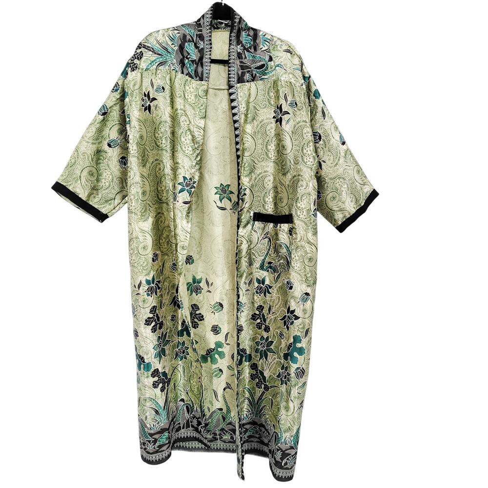 Puspita Dewi Green 100% Cotton Indonesian Batik Print Kimono Robe Women’s Size L